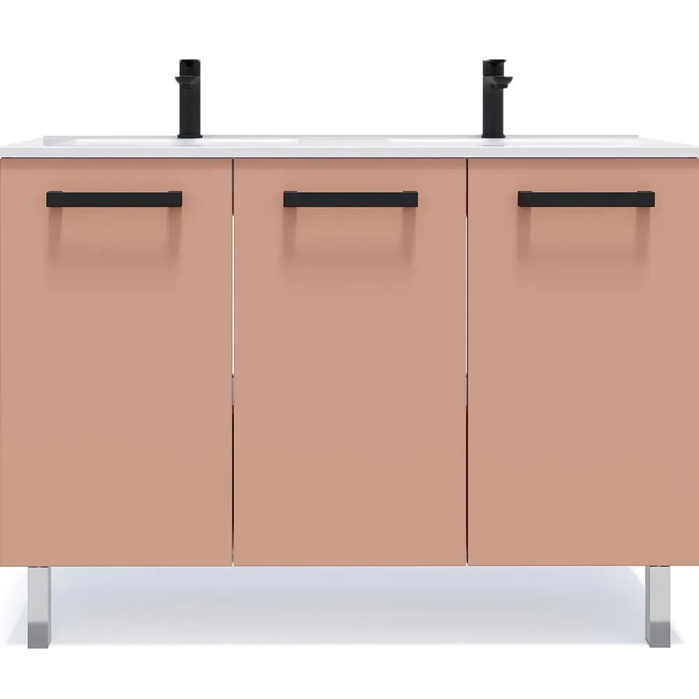 Meuble salle de bain double vasque 120cm 3 portes Abricot