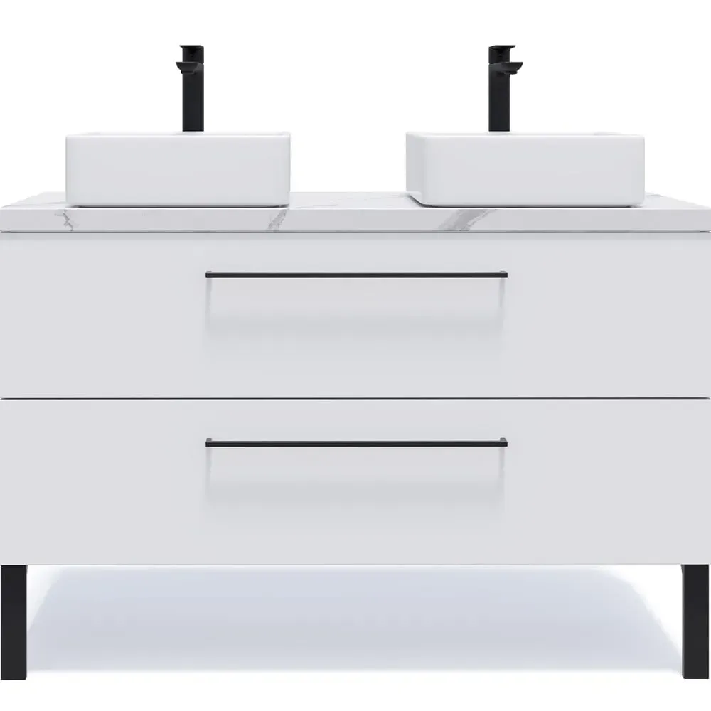 Meuble salle de bain 2 vasques posées 120cm 2 tiroirs Blanc