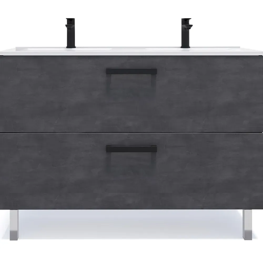 Meuble salle de bain double vasque 120cm 2 tiroirs Ardoise métallisée