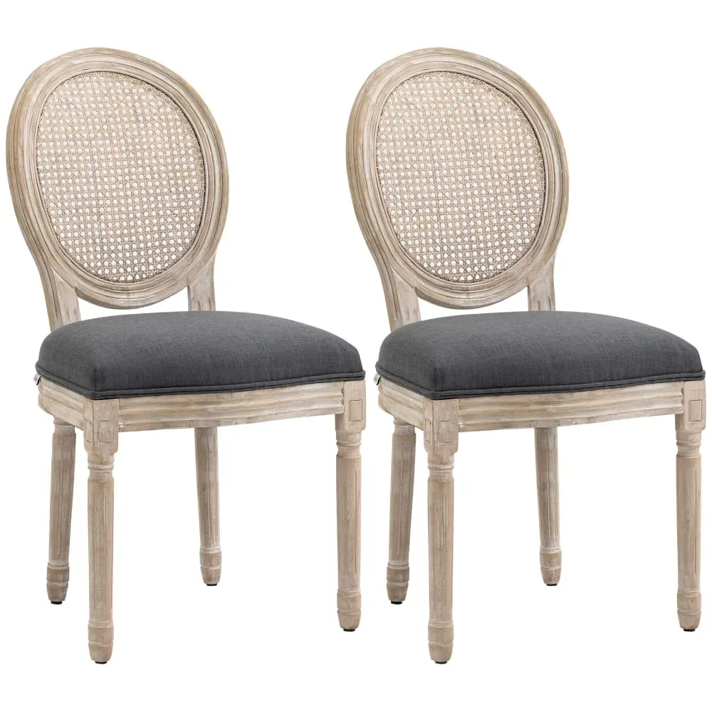 Lot de 2 chaises de salle à manger médaillon style Louis XVI gris