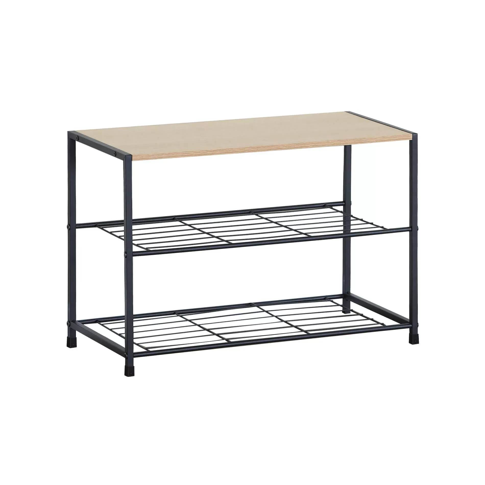 Etagère à chaussures en aggloméré et métal 3 niveaux noir et beige
