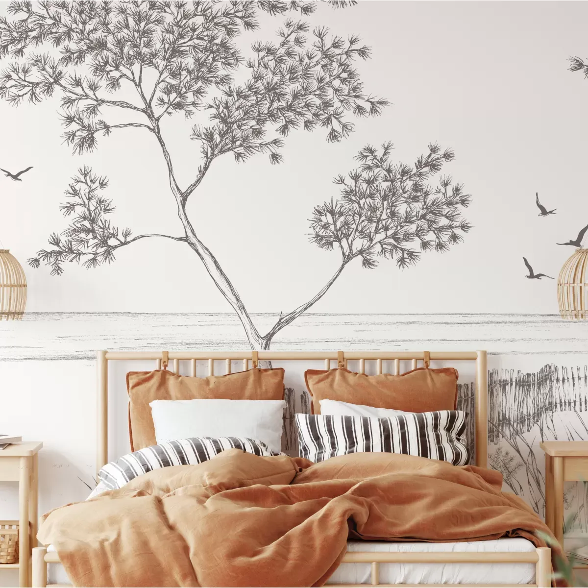 Papier peint panoramique balade en bord de mer brun 300x250cm