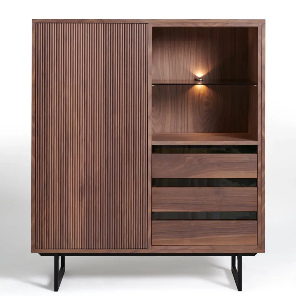 Armoirette en noyer étagères verre avec éclairage