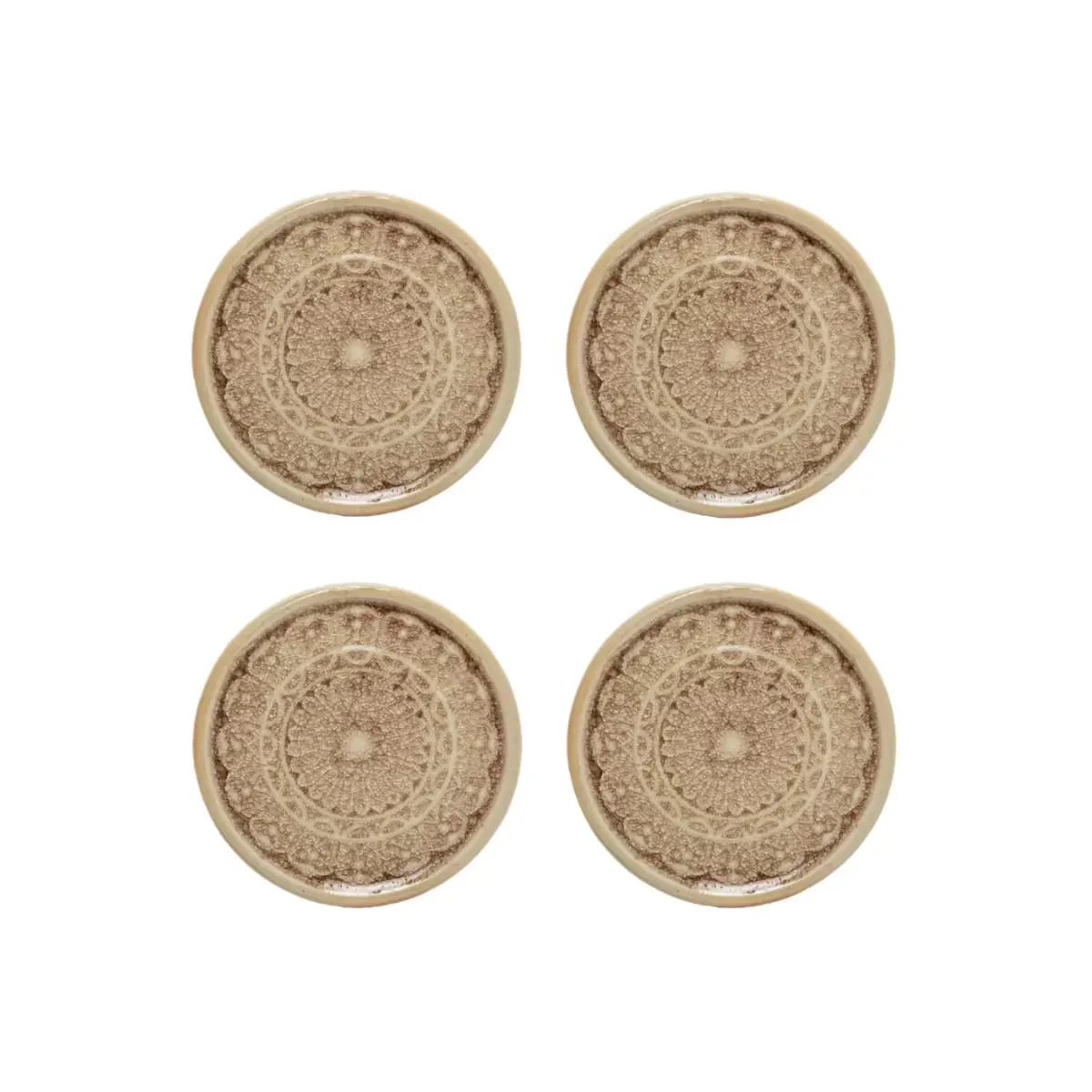 Set de 4 porte-bougies soucoupes en céramique beige D11