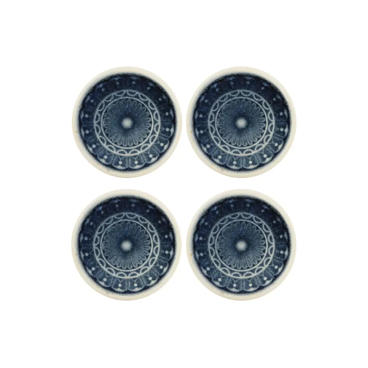 Set de 4 porte-bougies soucoupes en céramique bleu et blanc D11