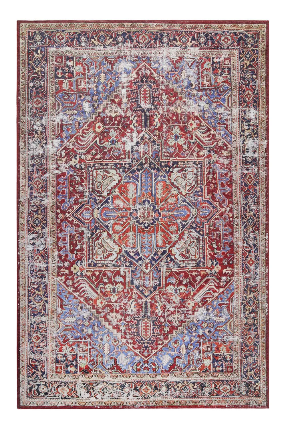Tapis velours ras look vintage oriental multicolore rouge 80x150