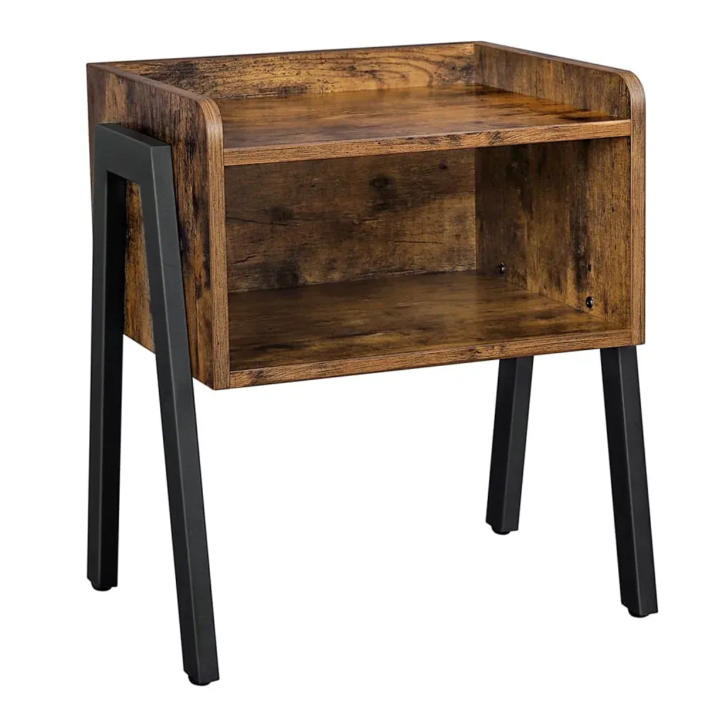 Table de chevet empilable effet bois marron rustique et noir