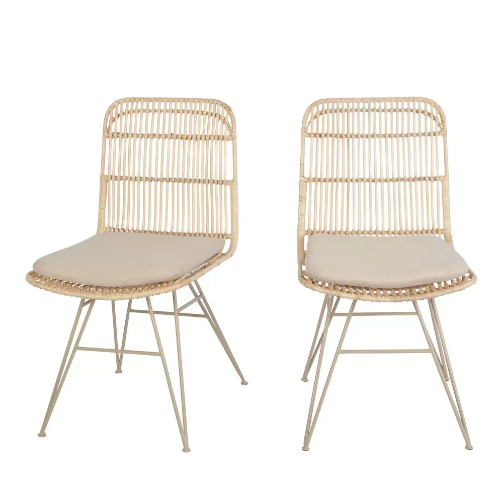 Lot de 2 chaises design en rotin pieds beiges - Naturel