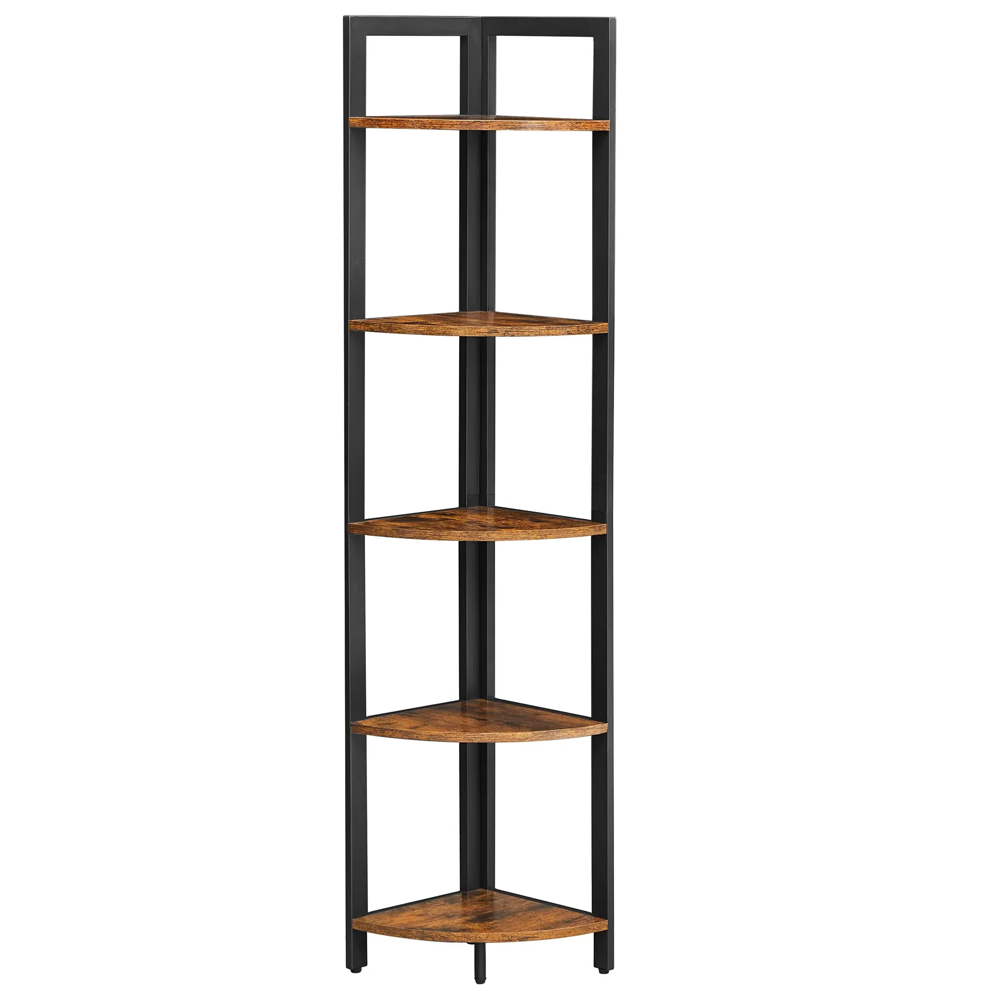 Étagère d'angle style industriel 5 niveaux effet bois noir