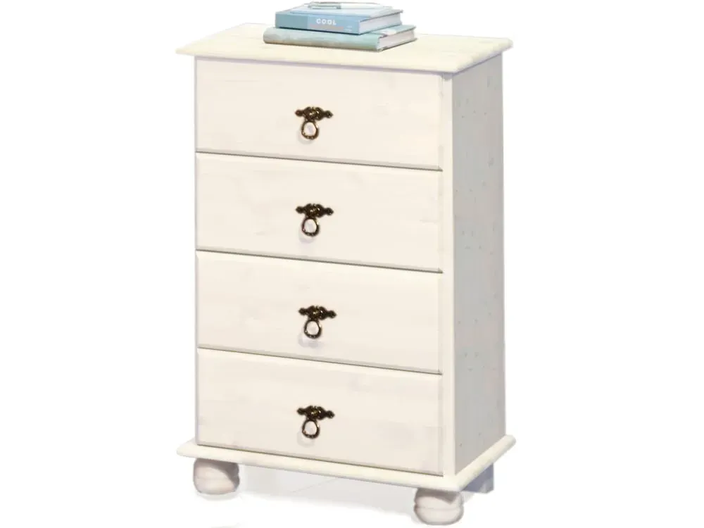 Commode avec 4 tiroirs Laque en pin blanche