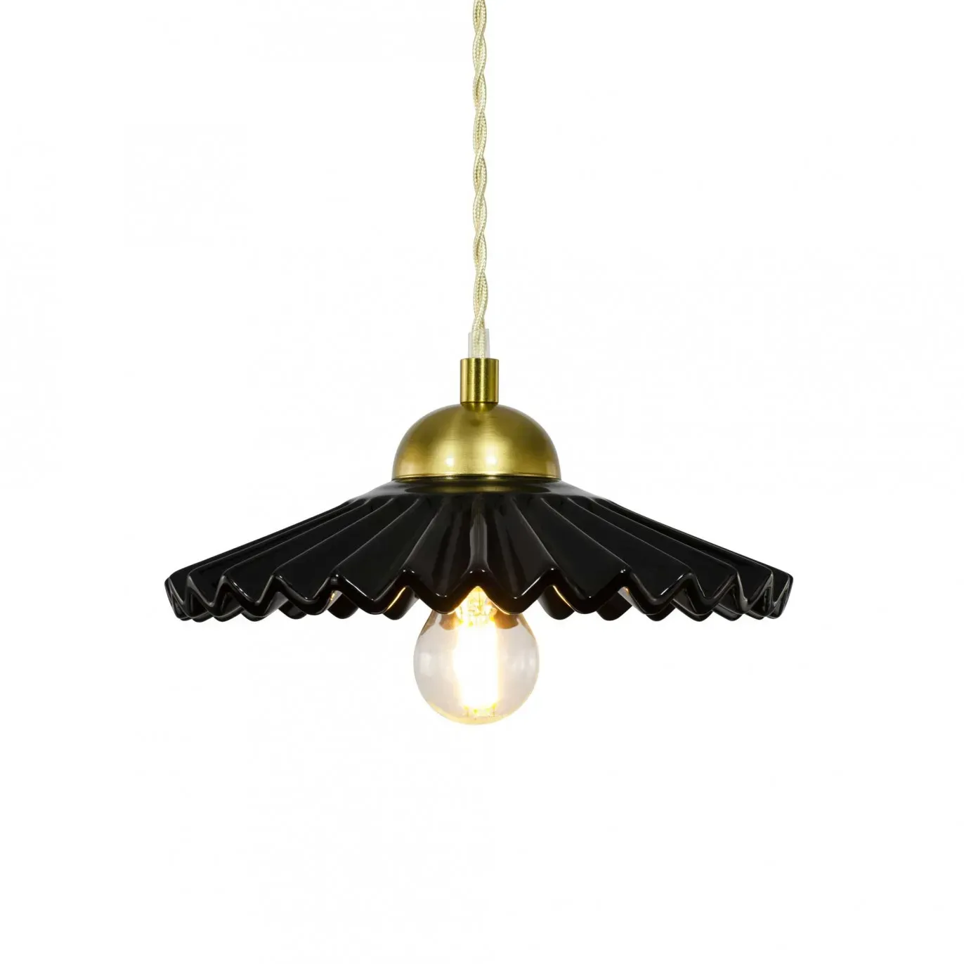 Suspension en céramique avec son équipement en textile et métal noir