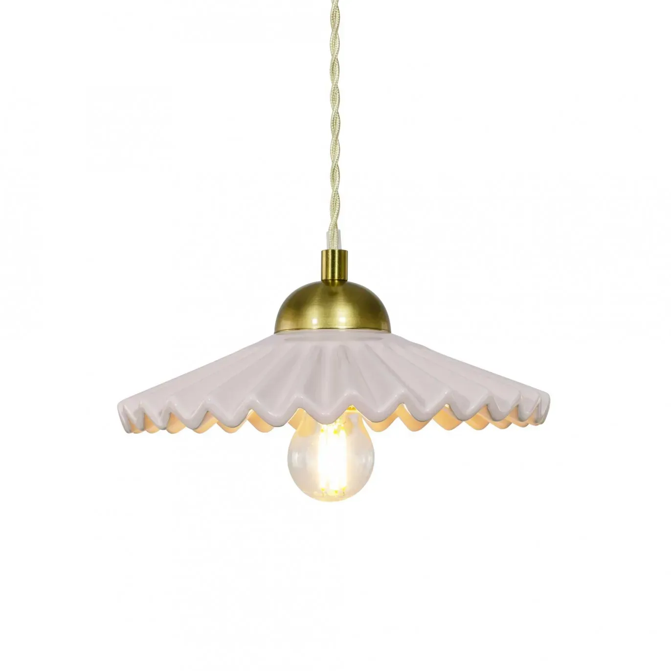 Suspension en céramique avec son équipement en textile et métal rose