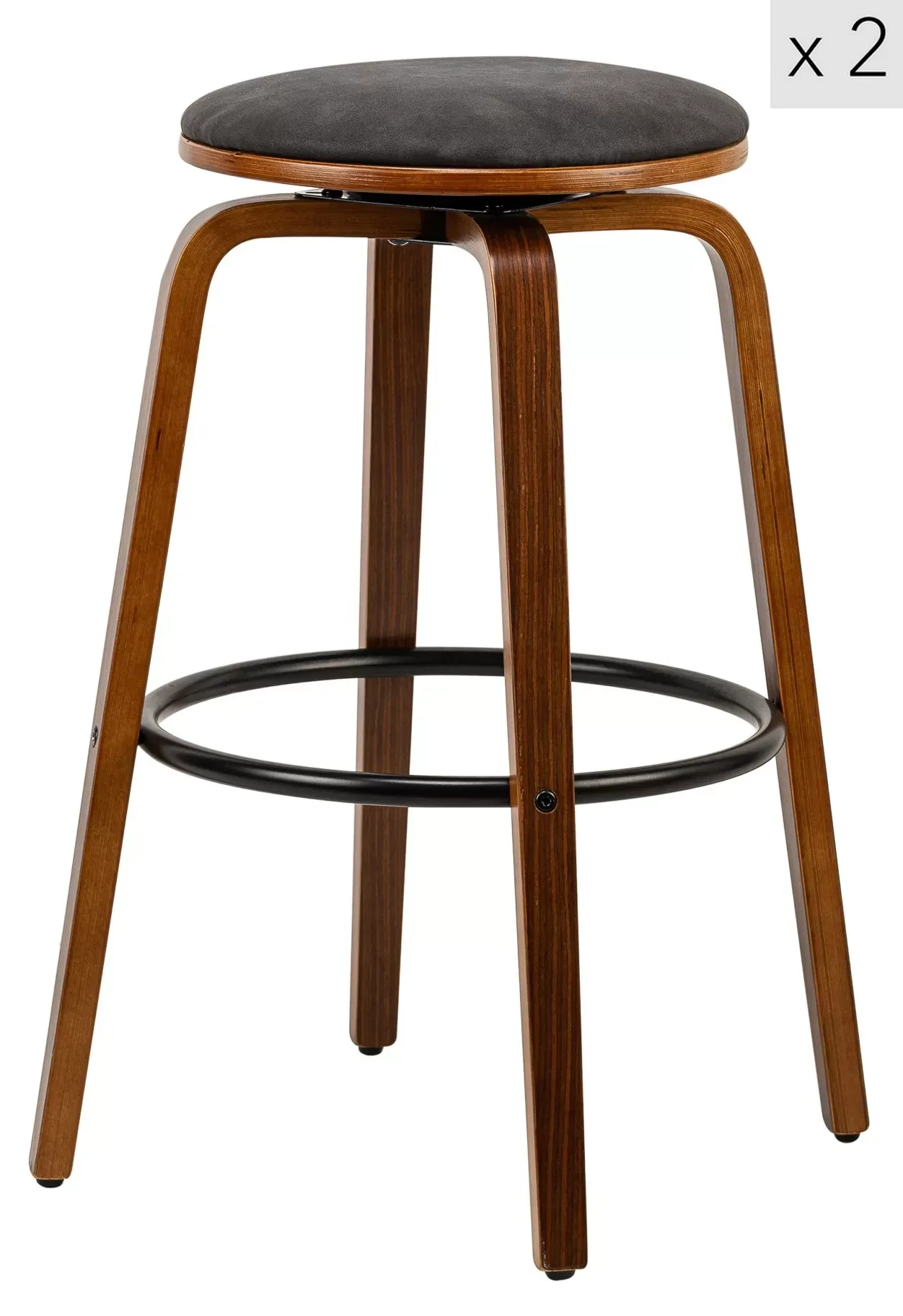 Lot de 2 tabourets de bar en frêne et simili cuir