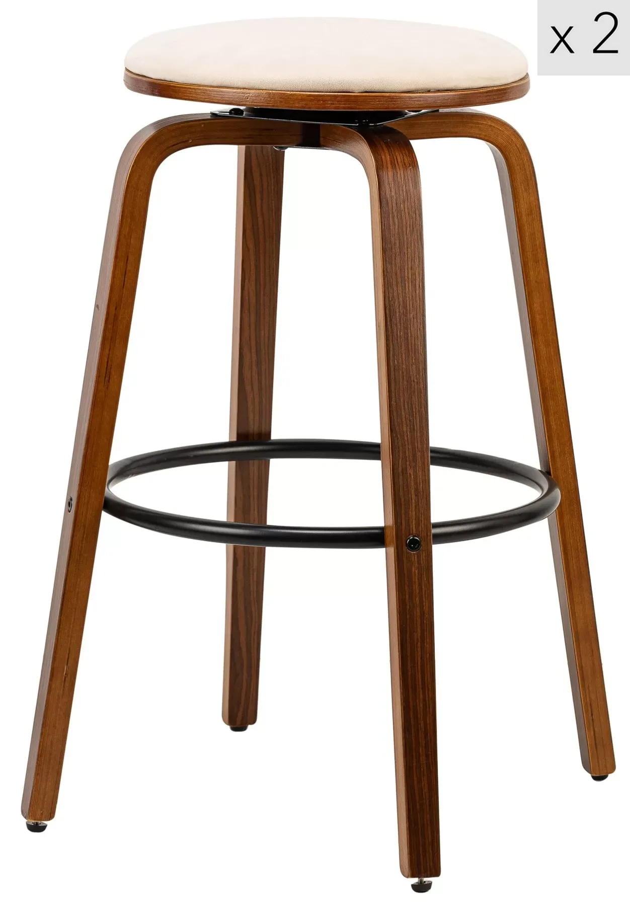 Lot de 2 tabourets de bar en frêne et velours beige