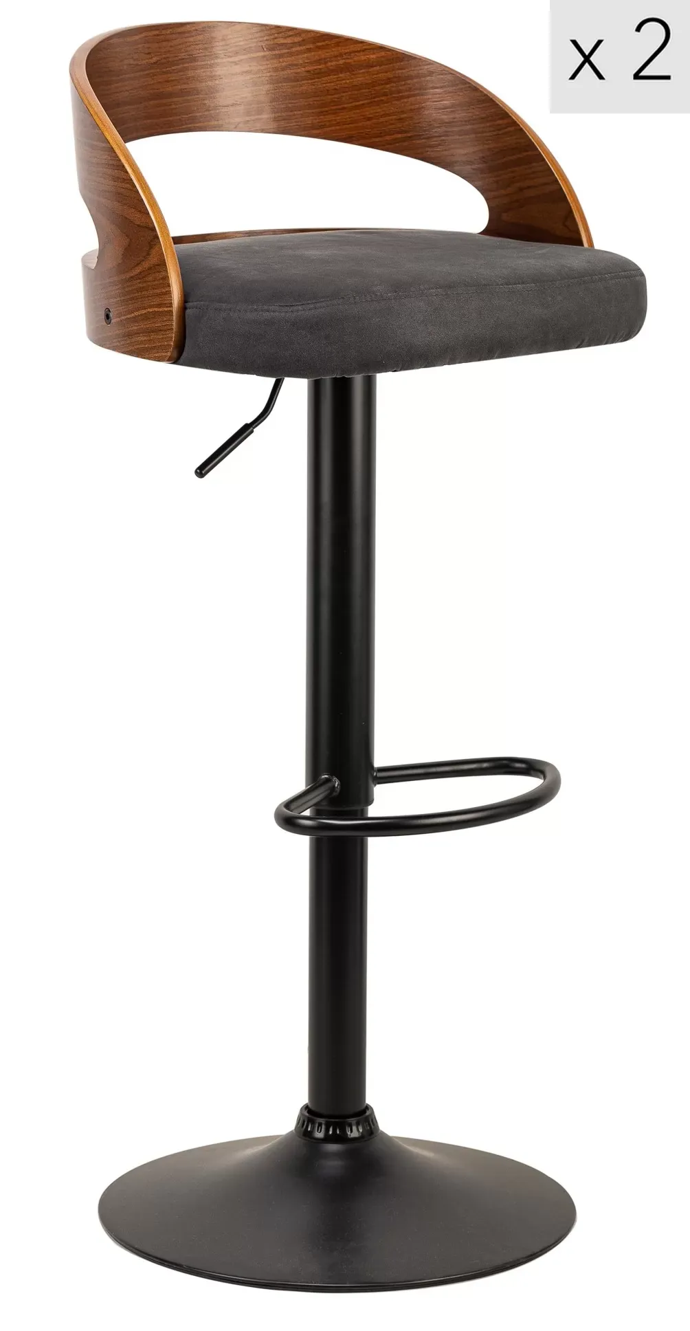 Lot de 2 tabourets de bar en frêne et simili cuir