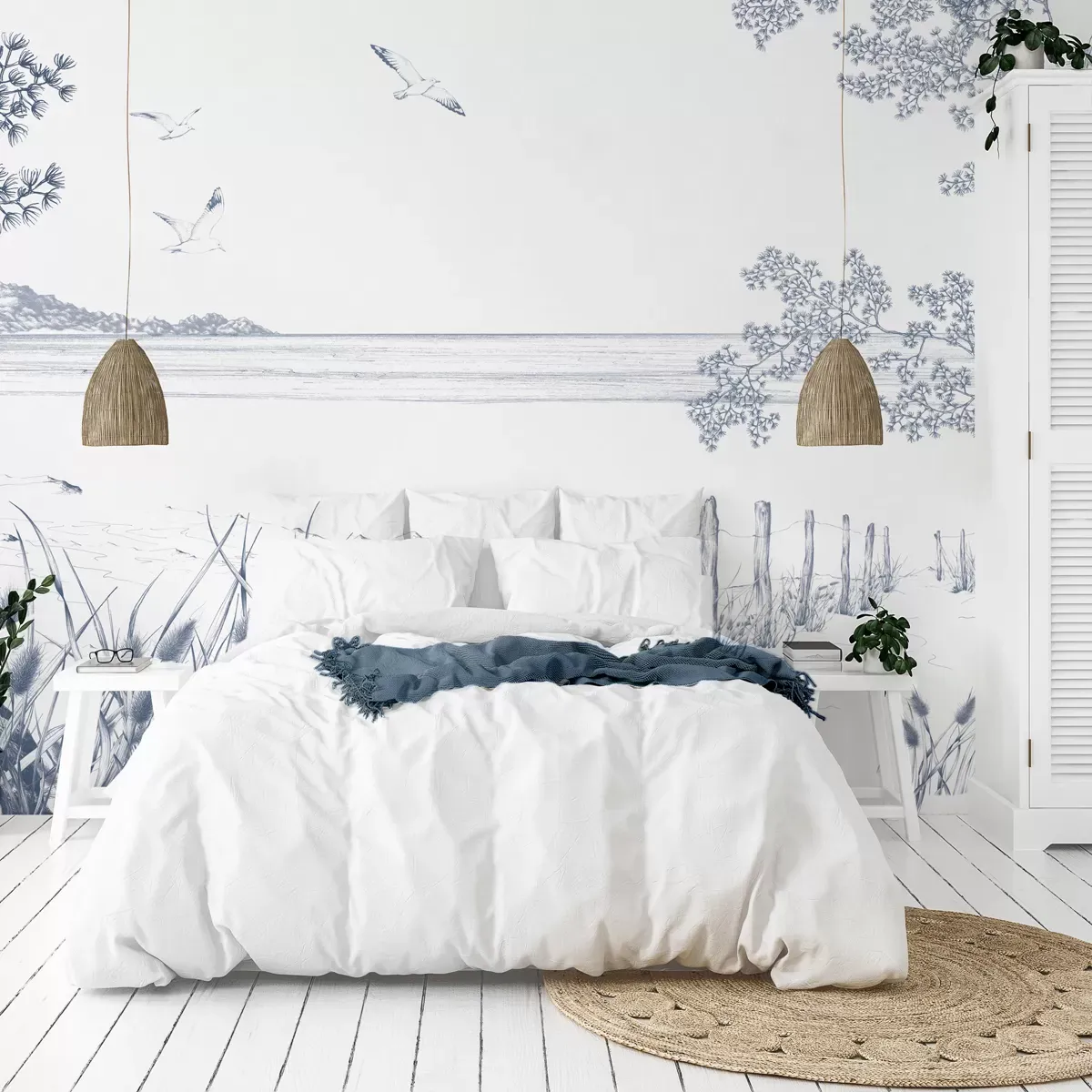 Papier peint panoramique côtes sauvages bleu 150x250cm