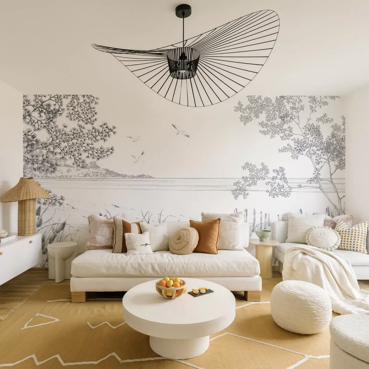 Papier peint panoramique côtes sauvages noir et blanc 300x250cm