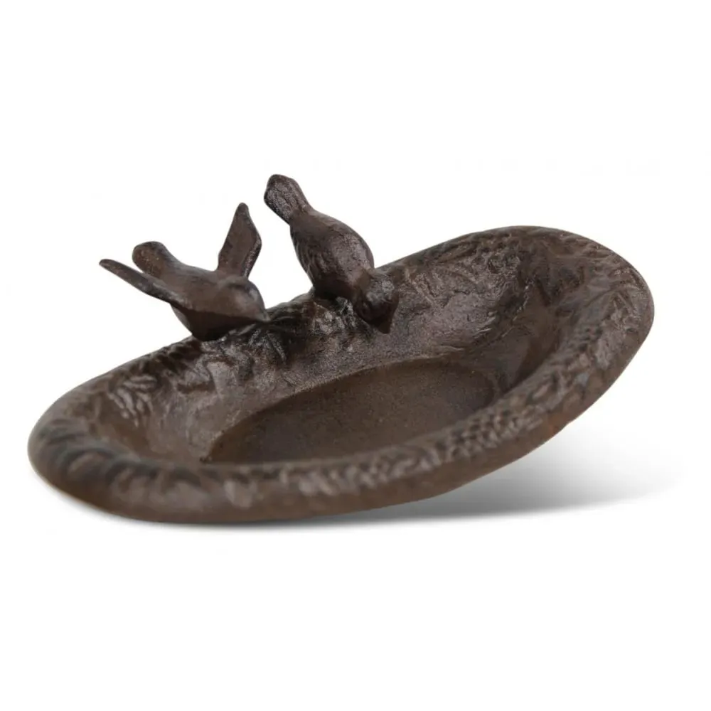 Abreuvoir 2 oiseaux fonte 23.5x14.5x6 marron