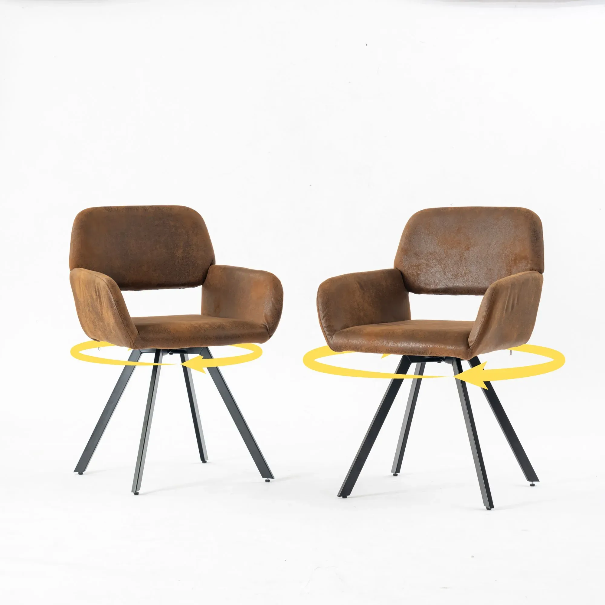 Lot de 2 chaises vintage rotative tissu suède marron