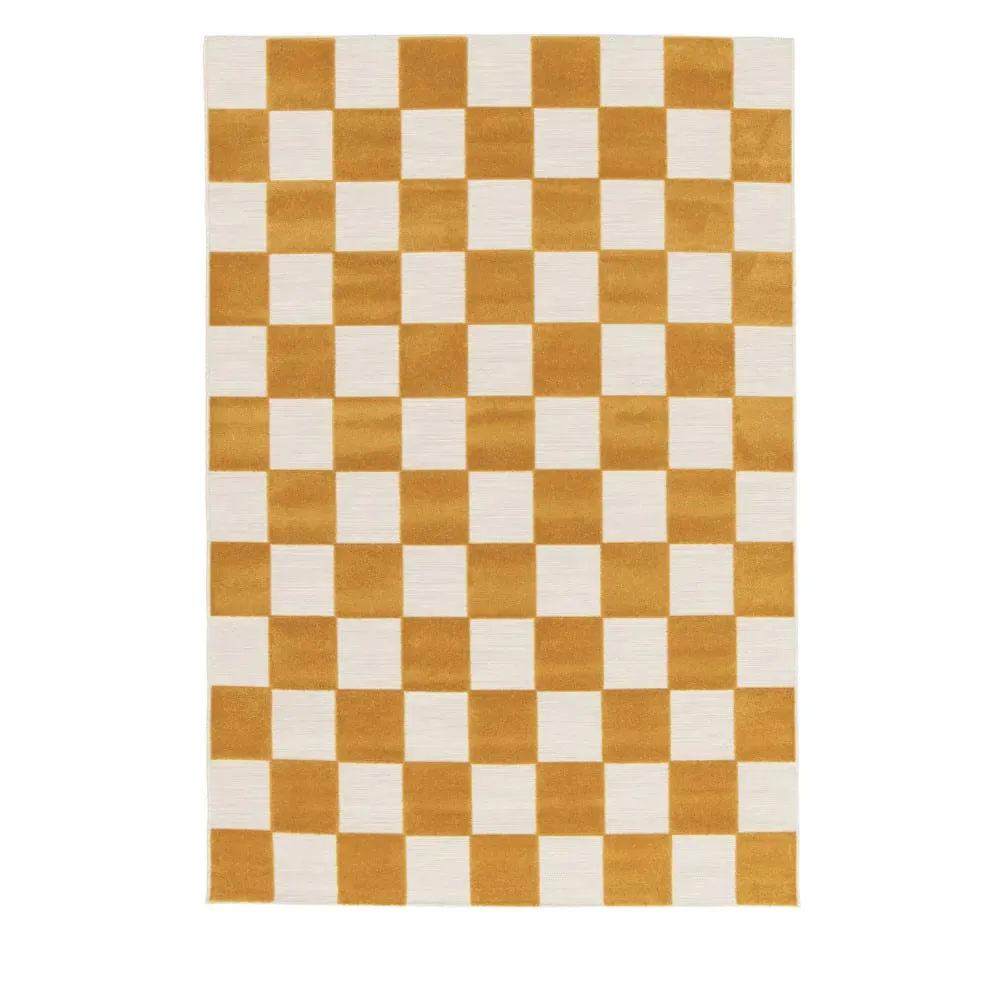 Tapis int/ext géométrique - 120x170cm Jaune moutarde Polypropylène