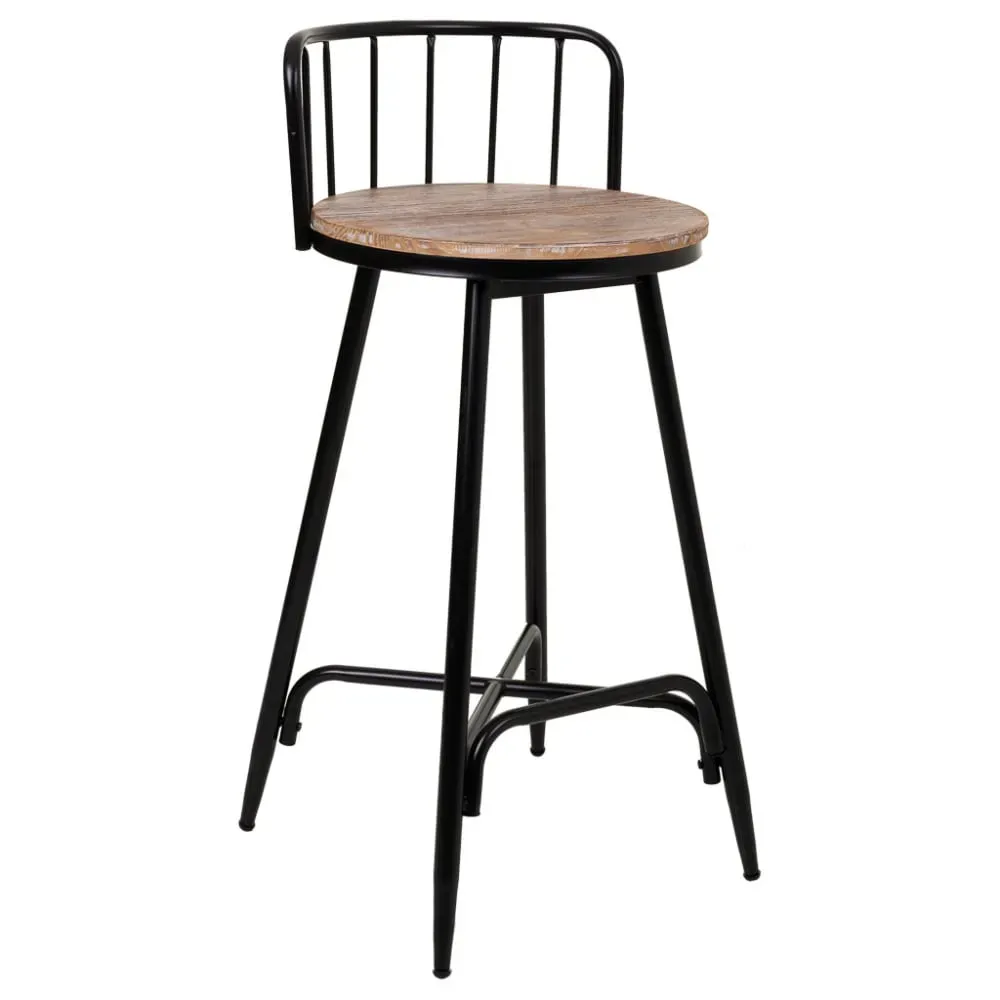 Tabouret avec dossier métal et bois noir 41x41x88