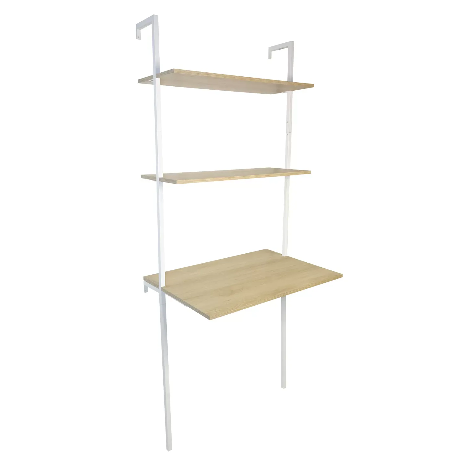 Bureau mural 2 étagères bois et mélal blanc 76x51x185cm