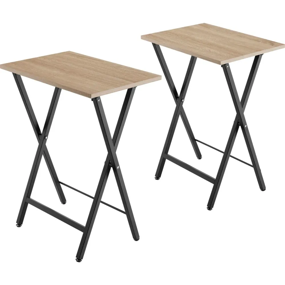 Ensemble de 2 tables d’appoint pliables pieds réglables bois clair