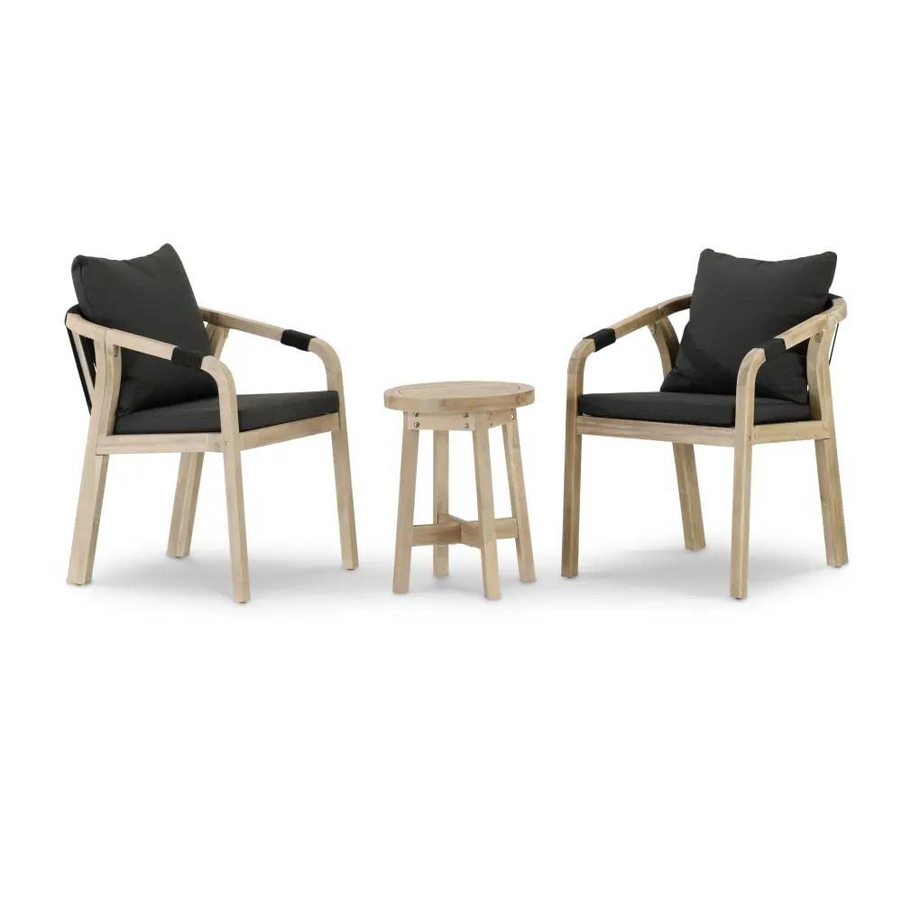 Set  2 chaises en corde noire et table d’appoint