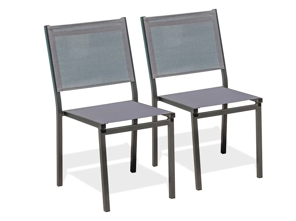 Lot de 2 chaises de jardin en alu et toile plastifiéee