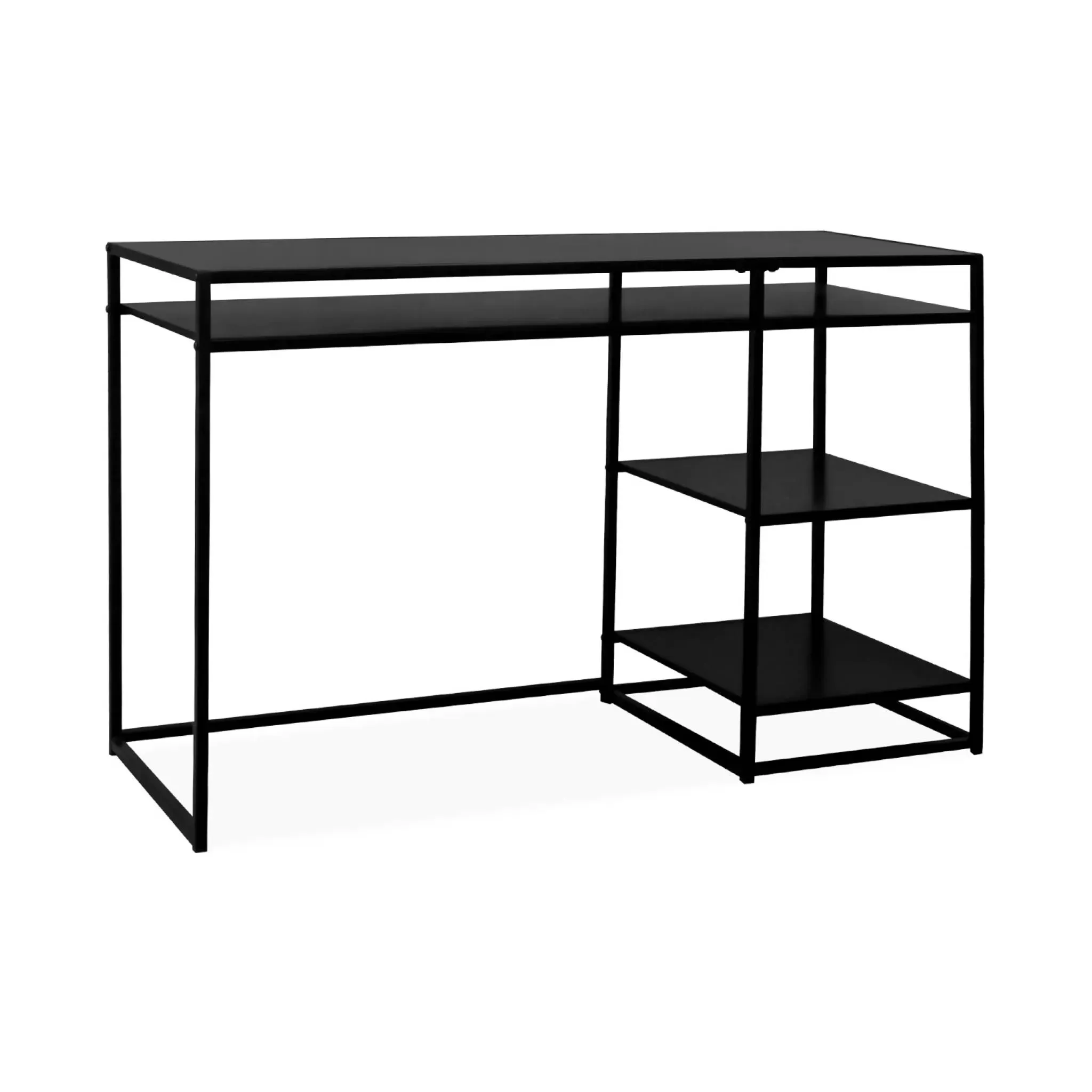 Bureau avec casier et deux étagères en métal noir