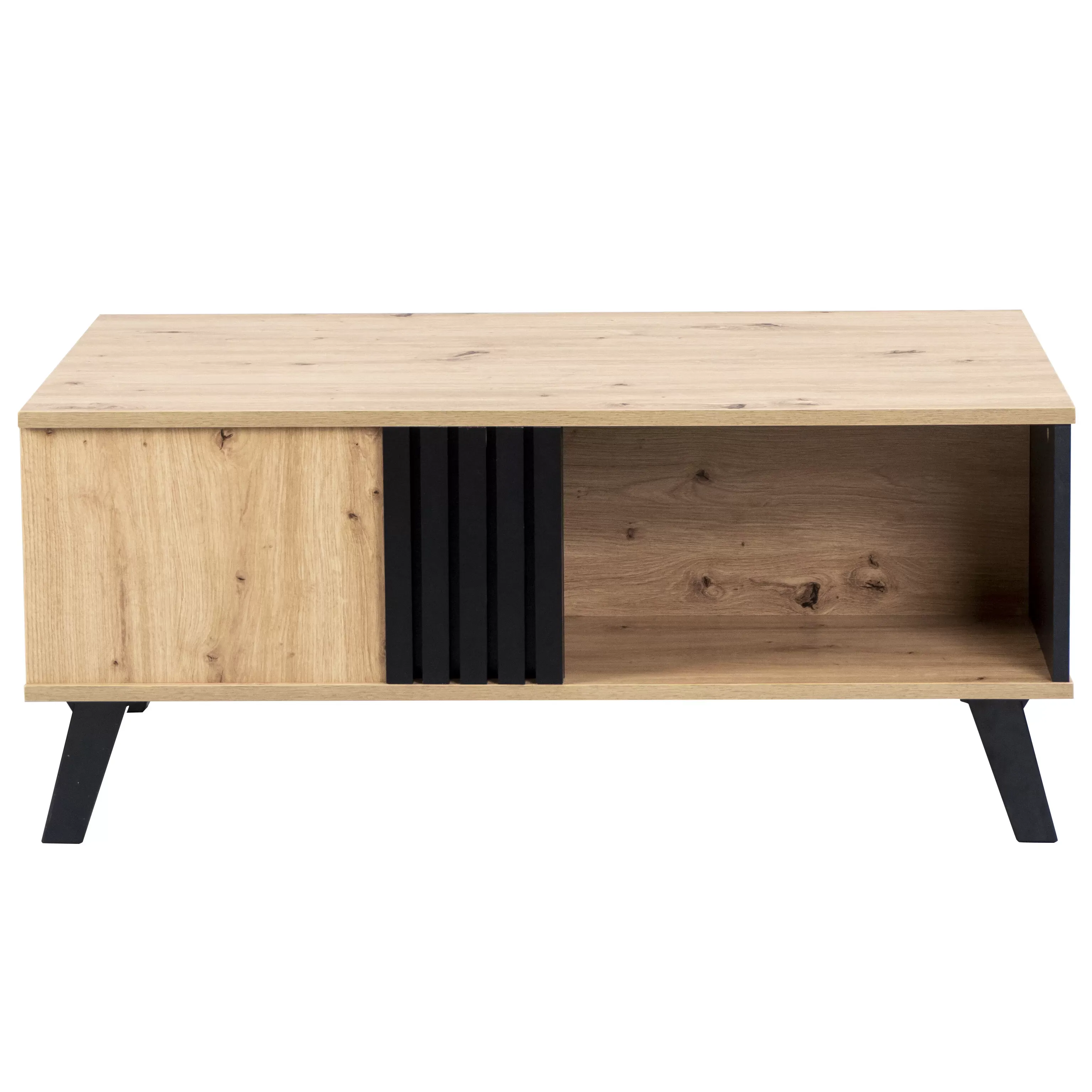 Table basse rectangulaire industriel effet bois et noir 100x60x43cm