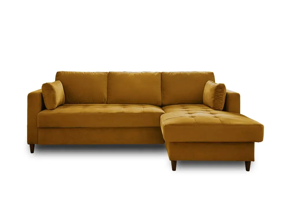 Canapé d'angle droit convertible 4 places en velours jaune