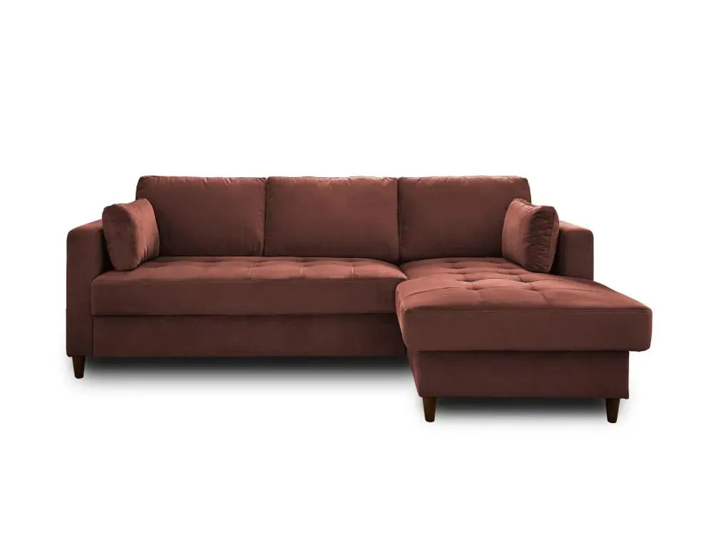 Canapé d'angle droit convertible 4 places en velours rose
