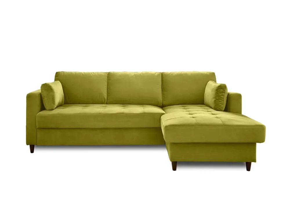Canapé d'angle droit convertible 4 places en velours vert olive