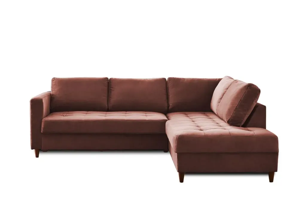 Canapé d'angle droit convertible 5 places en velours rose