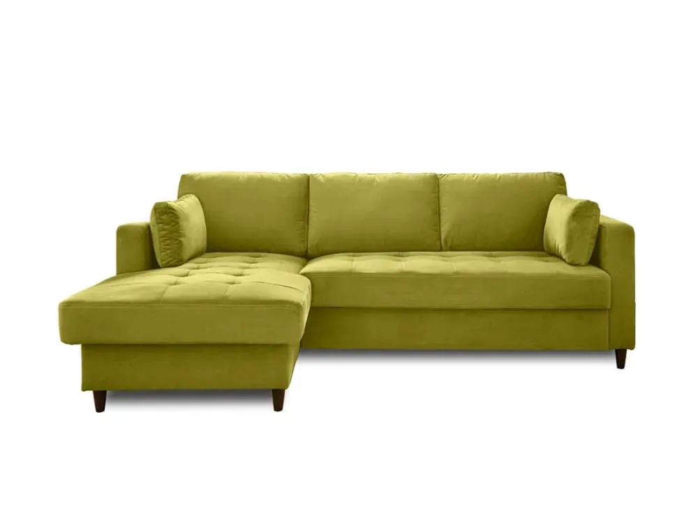 Canapé d'angle gauche convertible 4 places en velours vert olive