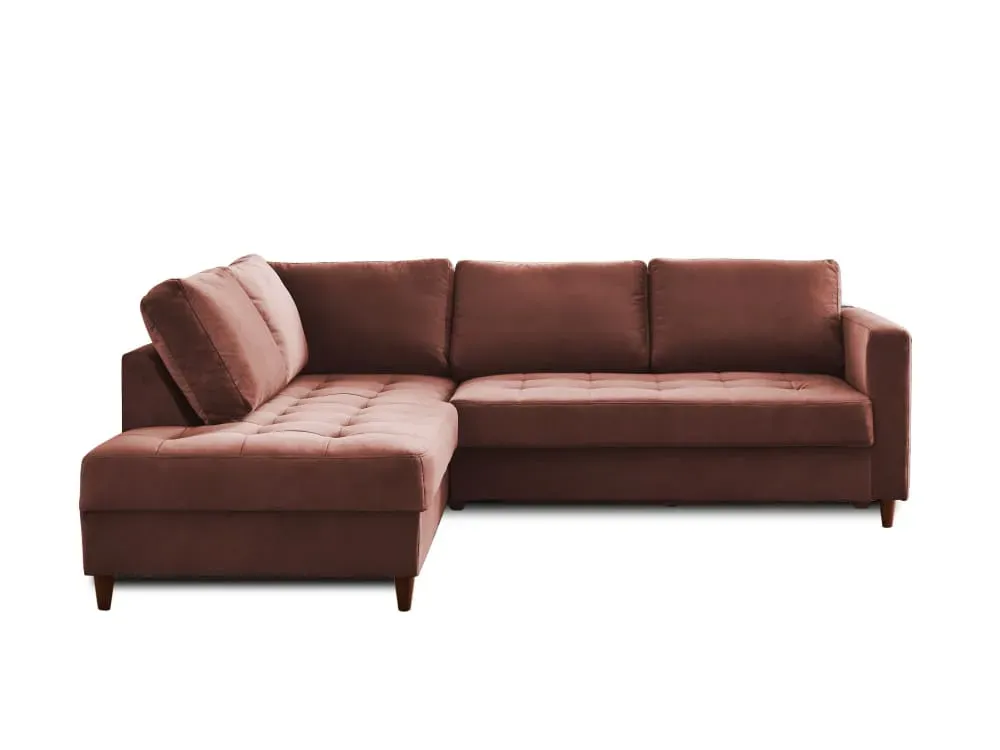 Canapé d'angle gauche convertible 5 places en velours rose