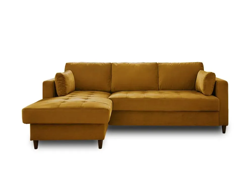 Canapé d'angle gauche convertible 4 places en velours jaune