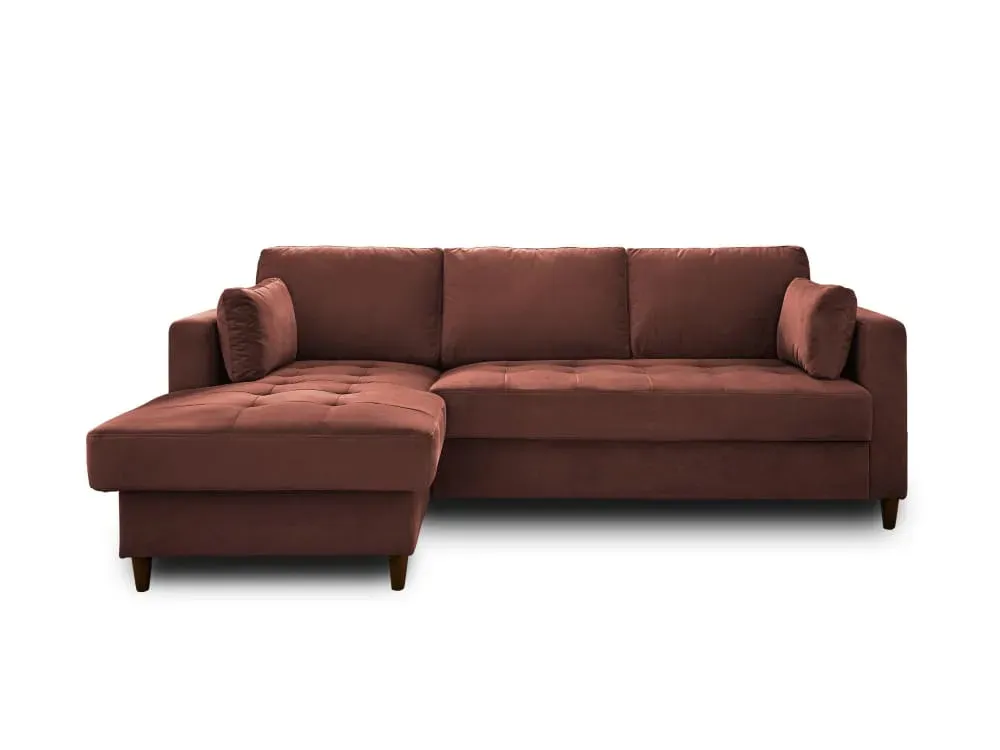 Canapé d'angle gauche convertible 4 places en velours rose