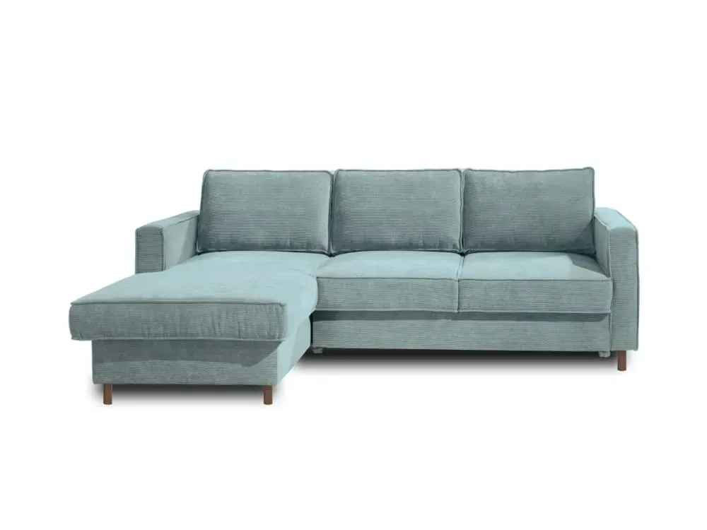 Canapé d'angle gauche convertible 4 places en velours côtelé bleu