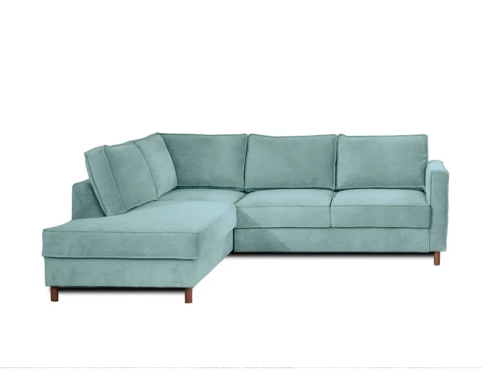 Canapé d'angle gauche convertible 5 places en velours côtelé bleu