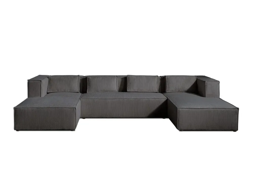 Canapé panoramique 7 places en u en velours côtelé gris foncé