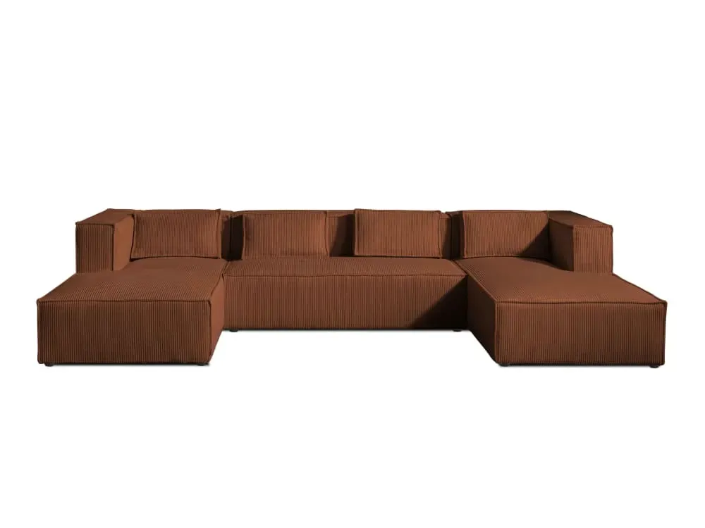 Canapé panoramique 7 places en u en velours côtelé terracotta