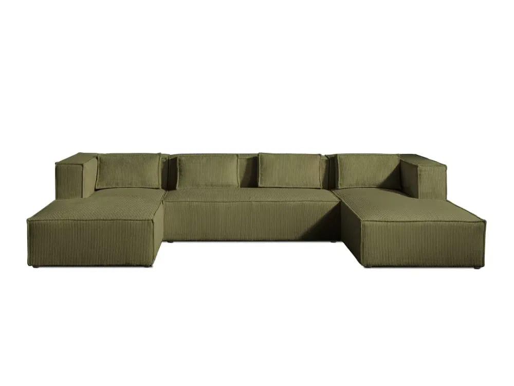 Canapé panoramique 7 places en u en velours côtelé vert