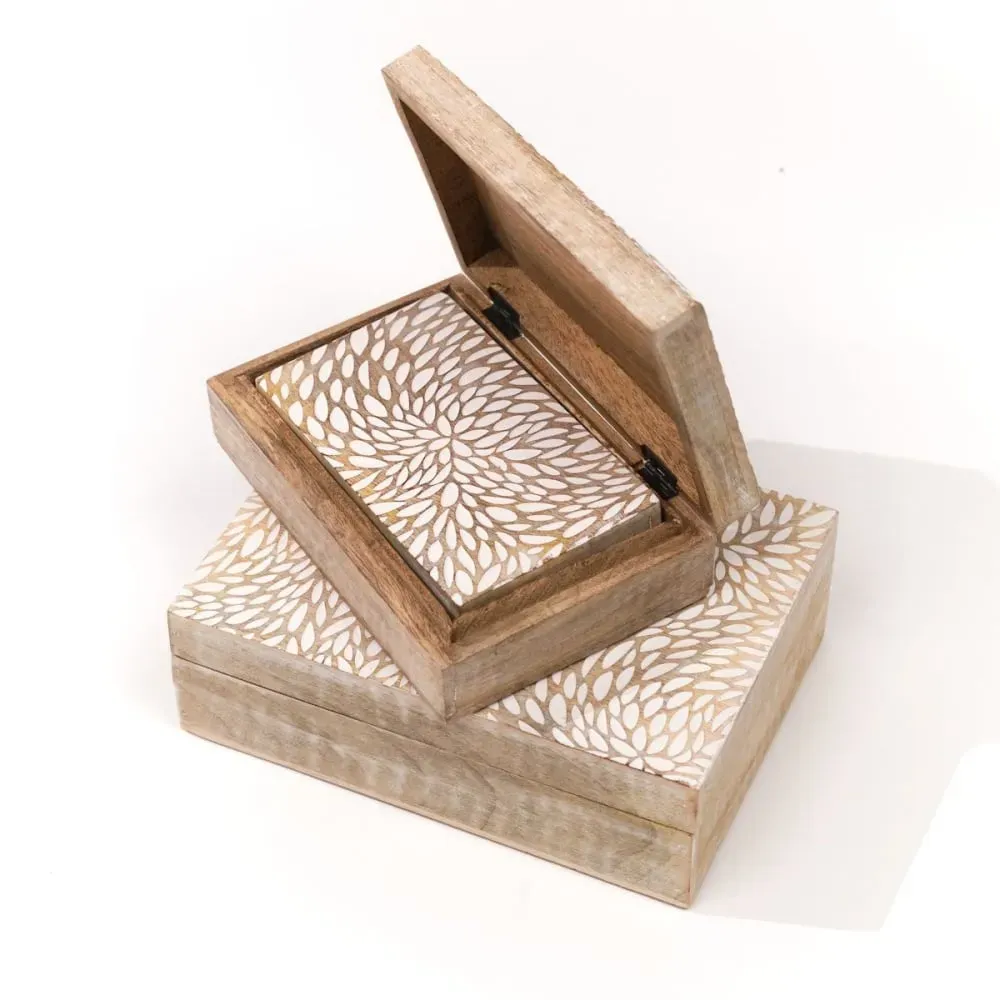 Lot de 3 boîtes rectangulaires motif devant bois  25+18 cm