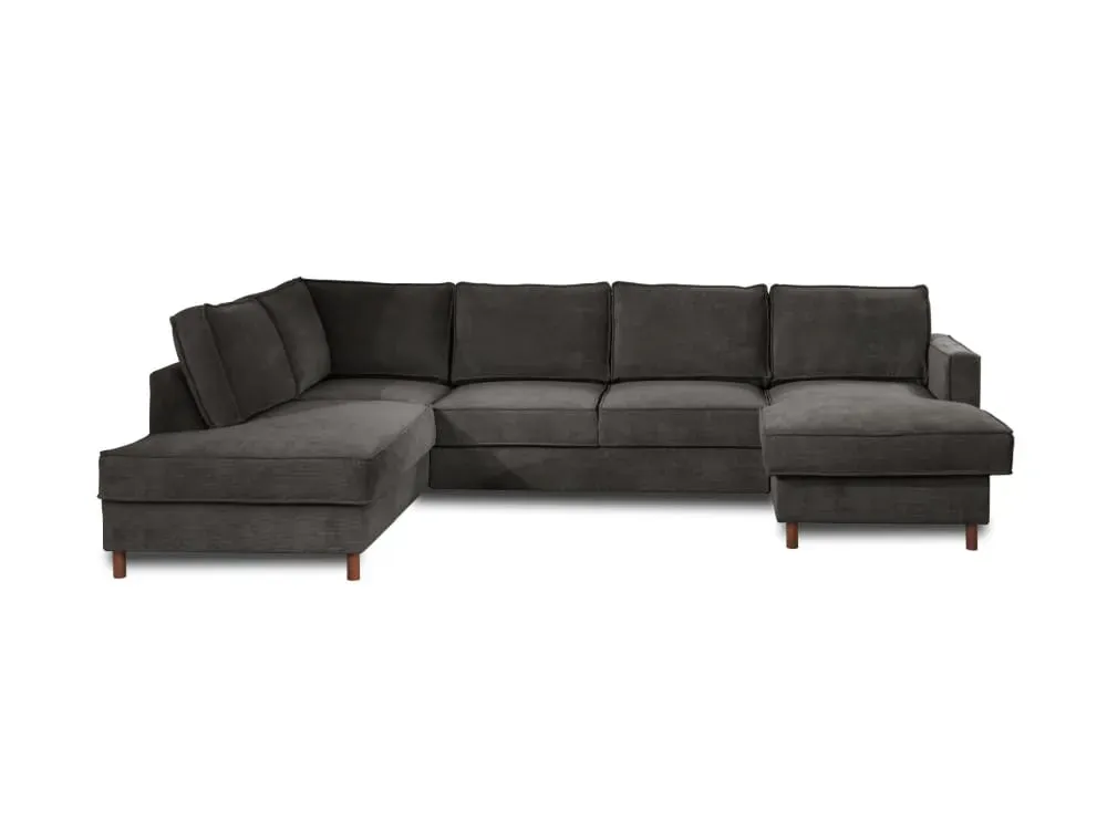 Canapé panoramique 7 places angle gauche en velours côtelé gris foncé