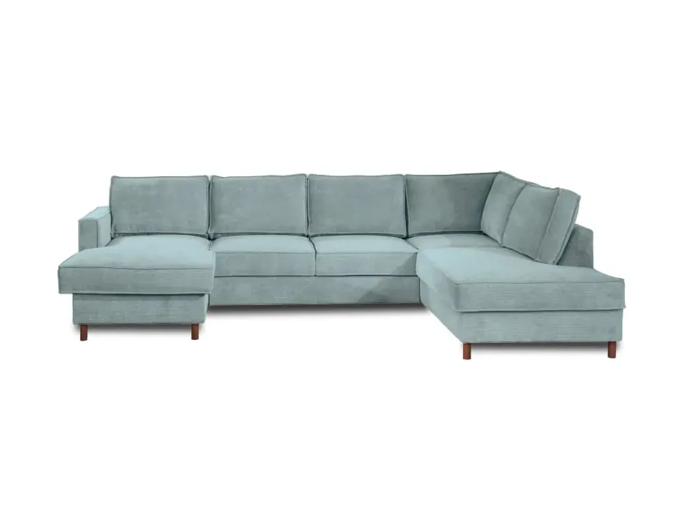 Canapé panoramique 7 places angle droit en velours côtelé bleu