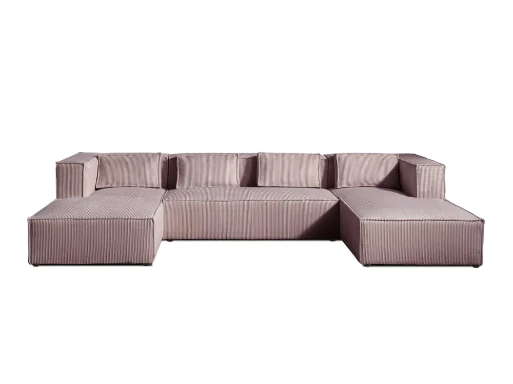 Canapé panoramique 7 places en u en velours côtelé rose