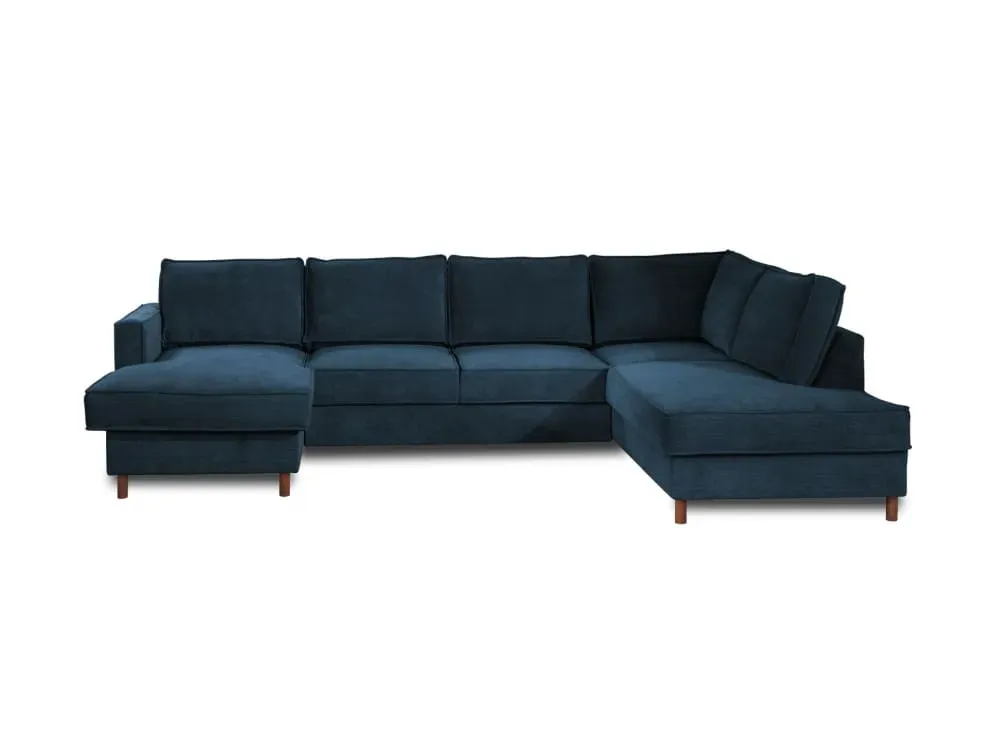Canapé panoramique 7 places angle droit en velours côtelé bleu ardoise