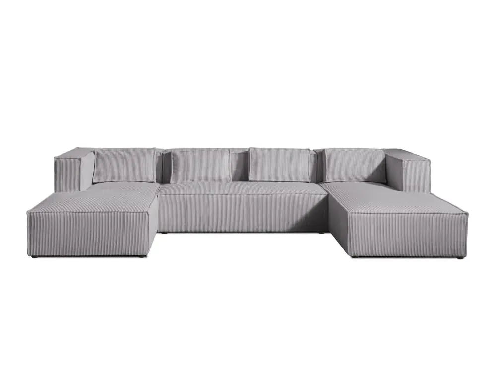 Canapé panoramique 7 places en u en velours côtelé gris clair